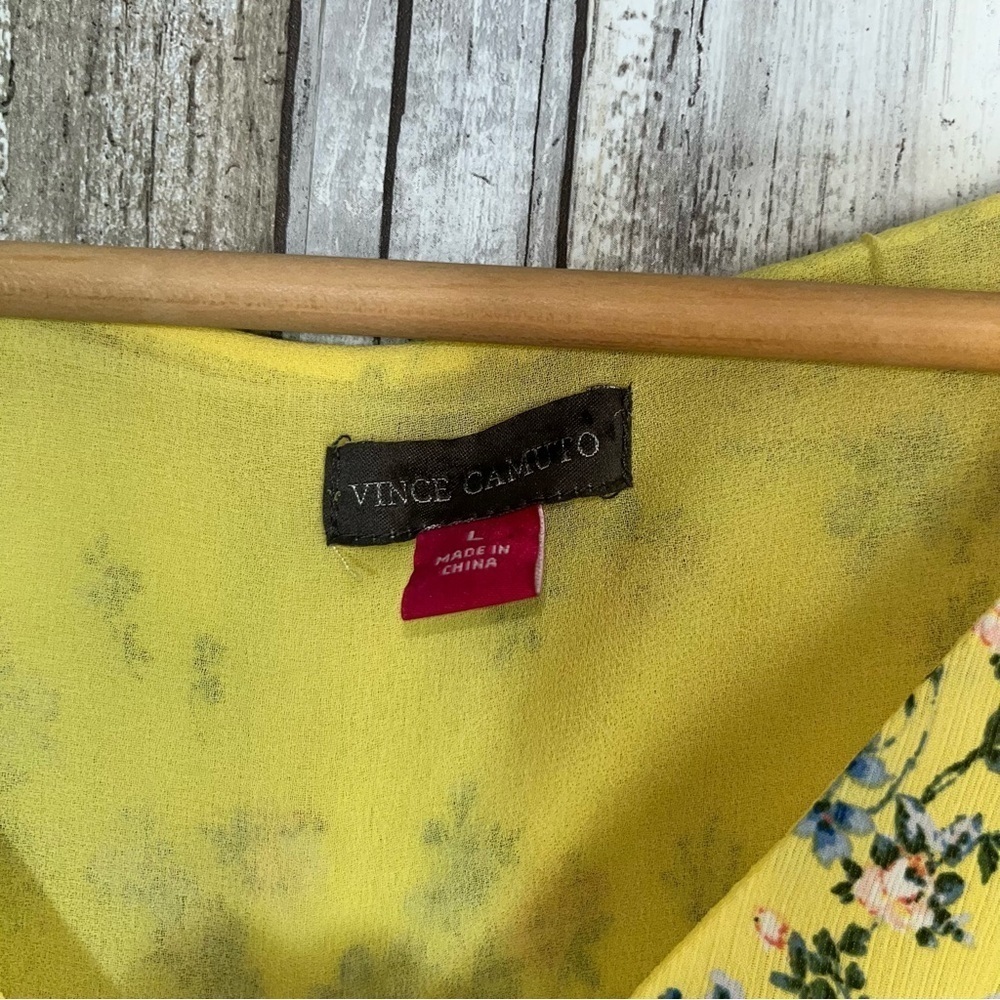 Vince Camuto Yellow Ditsy Floral Ruffle Sleeve Boho Blouse Large - Picture 7 of 7